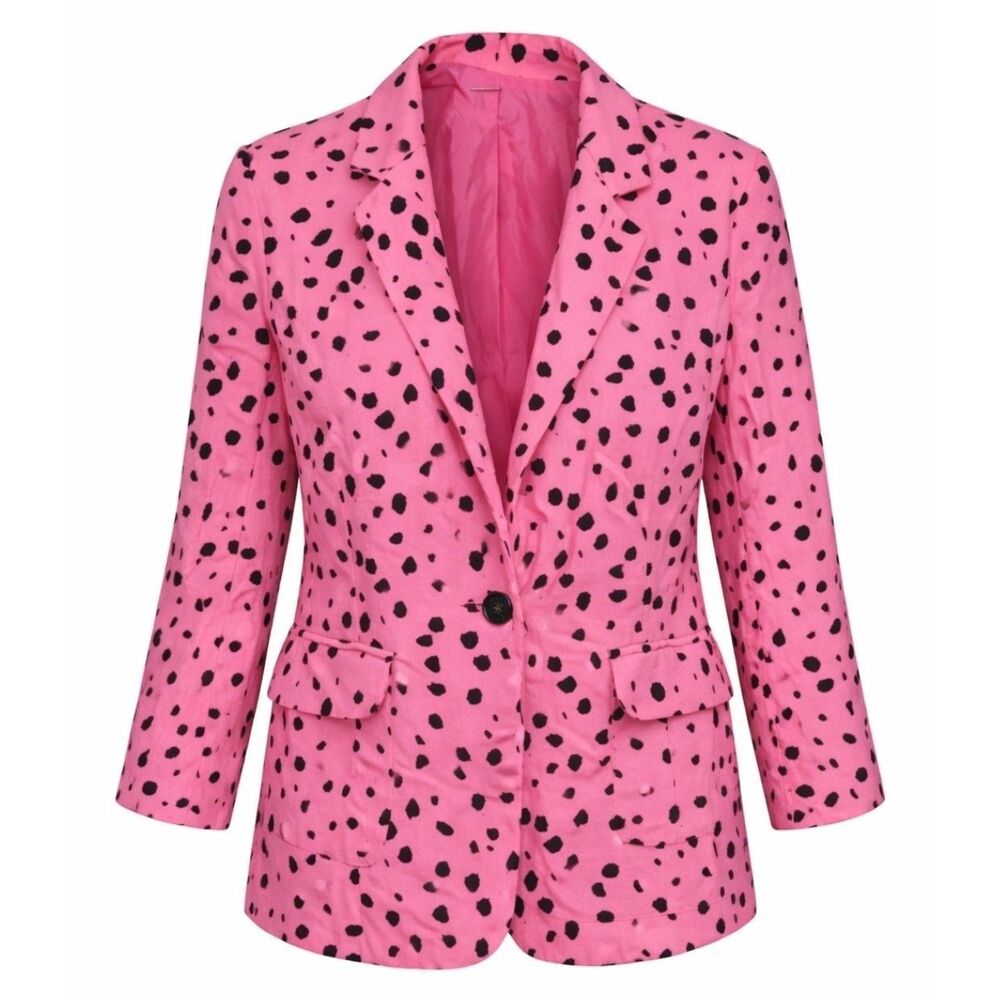 Jodifl Pink Blazer Size M Leopard Lined Classic Cut Bold Jacket Shoulder Pads